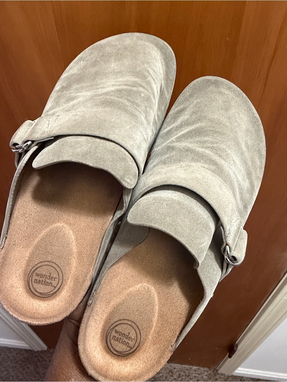 wonder nation Women's Suede Slip-On Clogs in Light Gray
